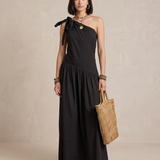 Salomé - Vestido maxi de um ombro preto