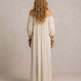 Isabel - Maxi Vestido Plissado Boho em Marfim
