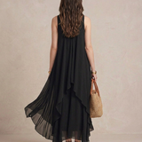 Nadia - Maxi vestido Boho com camadas de chiffon em preto