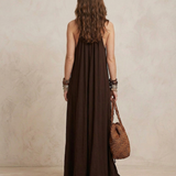 Kamila - Maxi vestido com halter em castanho escuro