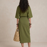 Marta - Vestido Midi Boho em Verde Oliva