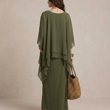 Lia - Vestido maxi com camadas em verde-azeitona