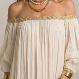 Isabel - Maxi Vestido Plissado Boho em Marfim