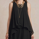 Nadia - Maxi vestido Boho com camadas de chiffon em preto