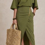 Marta - Vestido Midi Boho em Verde Oliva