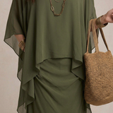 Lia - Vestido maxi com camadas em verde-azeitona