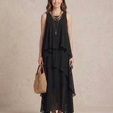Nadia - Maxi vestido Boho com camadas de chiffon em preto
