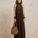 Kamila - Maxi vestido com halter em castanho escuro