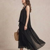 Nadia - Maxi vestido Boho com camadas de chiffon em preto