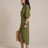 Marta - Vestido Midi Boho em Verde Oliva