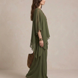 Lia - Vestido maxi com camadas em verde-azeitona