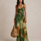 Elvira - Vestido Maxi em Verde Abstrato