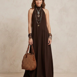 Kamila - Maxi vestido com halter em castanho escuro