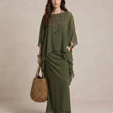 Lia - Vestido maxi com camadas em verde-azeitona