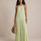 Lívia - Vestido Maxi Boho Verde Pistácio