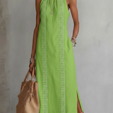 Jimena | Vestido midi de linho de algodão com gola mandarim
