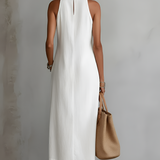 Jimena | Vestido midi bordado relaxante com gola mandarim