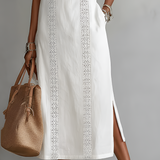Jimena | Vestido midi bordado relaxante com gola mandarim