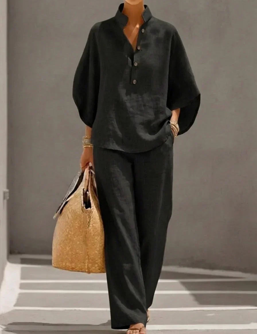 Sophie | Conjunto de linho com vestido largo e calças largas