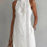 Jimena | Vestido midi de linho de algodão com gola mandarim