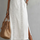 Jimena | Vestido midi de linho de algodão com gola mandarim