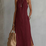 Jimena | Vestido midi bordado relaxante com gola mandarim