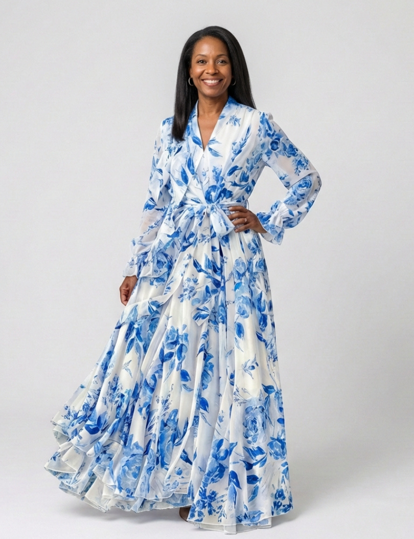 Manon | Vestido maxi de mangas longas com padrão floral