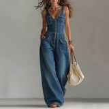Violante - Macacão de denim sem mangas com decote em V