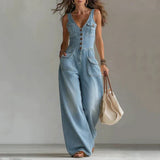 Violante - Macacão de denim sem mangas com decote em V