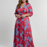 Mari | Vestido maxi com flores e mangas três quartos