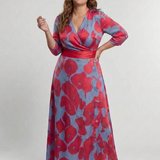 Mari | Vestido maxi com flores e mangas três quartos