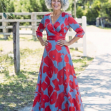 Mari | Vestido maxi com flores e mangas três quartos