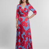 Mari | Vestido maxi com flores e mangas três quartos